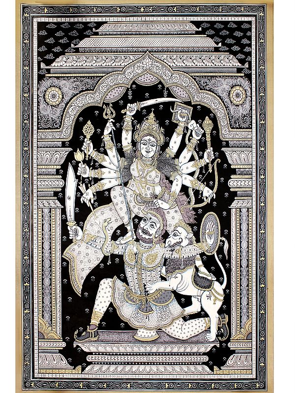 Hindu Goddess Defeating Demon Mahishasura | Patta Painting | Odisha Art