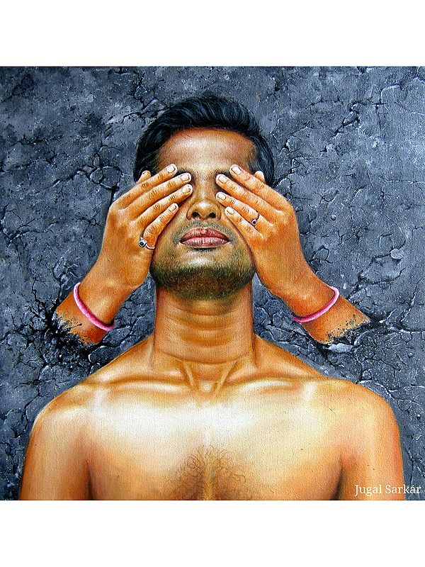 Hands Covering Eye | Acrylic on Canvas | Painting By Jugal Sarkar