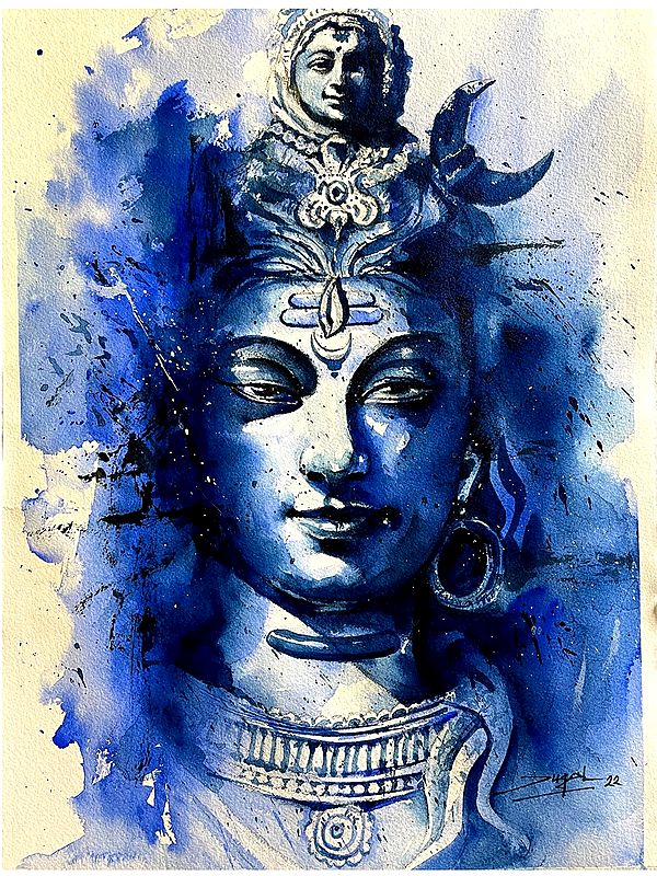 Blue Portrait Of Lord Shiva | Water Color | Painting By Jugal Sarkar