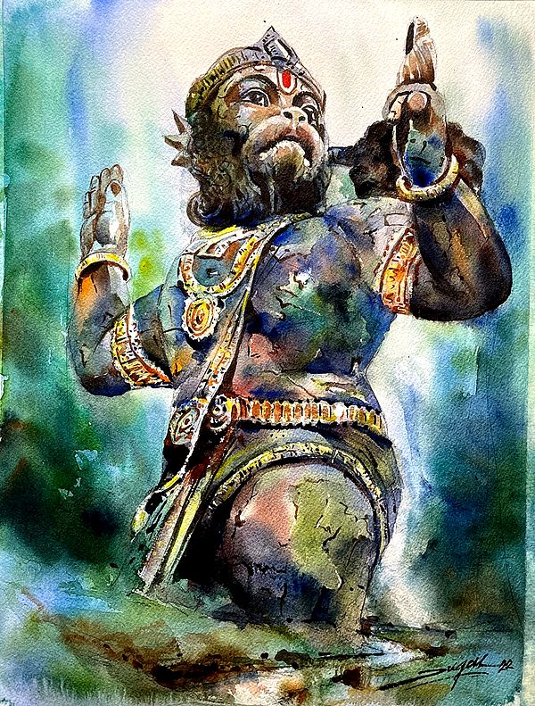 Pawan Putra Hanuman | Water Color | Painting By Jugal Sarkar
