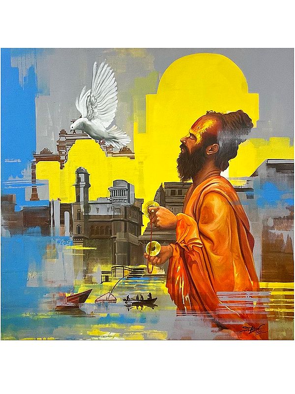 Peace at Banaras Ghat | Painting by MK Goyal