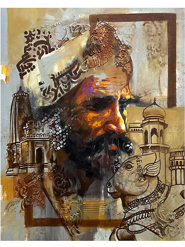 Sacred Sadhu with Nandi | MK Goyal | Mix Media on Canvas