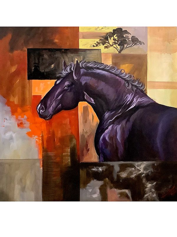 A Black Horse | Painting by MK Goyal