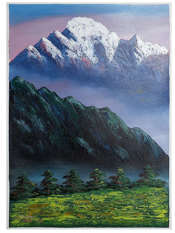 Mount Annapurna And Farms Painting | Oil On Canvas