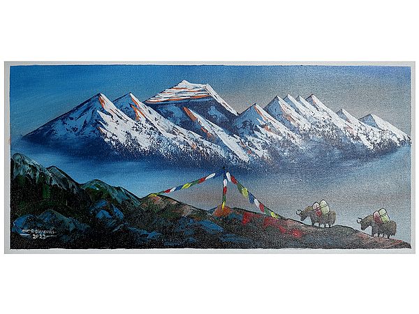 Mount Everest And Yak Painting | Oil On Canvas
