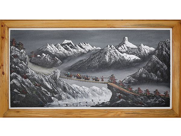 Ox March Near Mount Everest In Monochrome | Oil On Canvas
