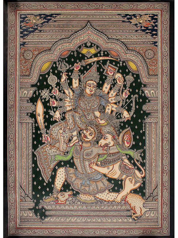 Superfine Angry Durga Killing Mahishasura With Lion | Patta Painting | Odisha Art