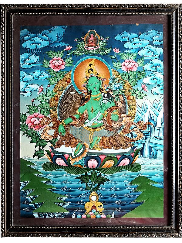 Goddess Green Tara Thangka Painting With Frame