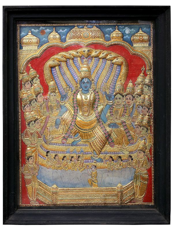 "Vaikuntha Narayana" Vishnu as the Lord of Vaikuntha | Traditional Colors With 24K Gold