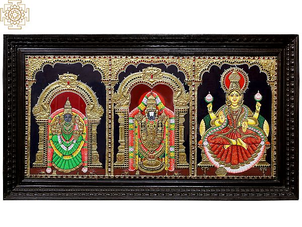 Lord Venkateshwara (Tirupati Balaji) with Sridevi and Bhudevi | Traditional Colors With 24K Gold