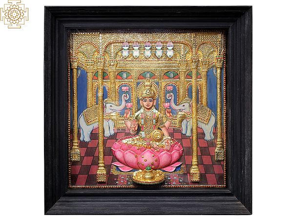 Goddess Lakshmi in a Mandap Tanjore Painting