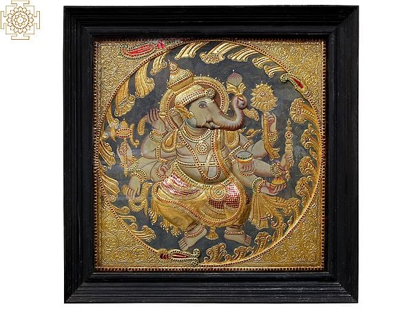 Dancing Lord Ganesha | Traditional Colors With 24K Gold