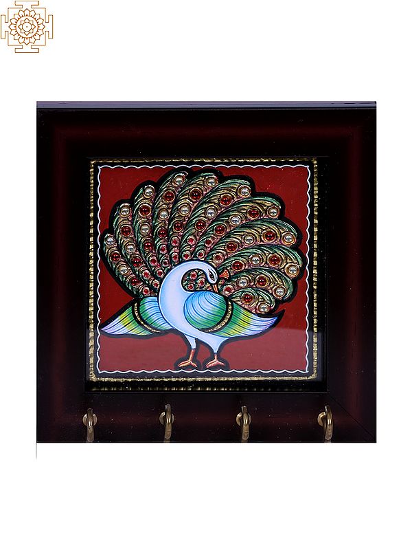 Peacock Key Hanger | Tanjore Artwork with Gold Foil Work