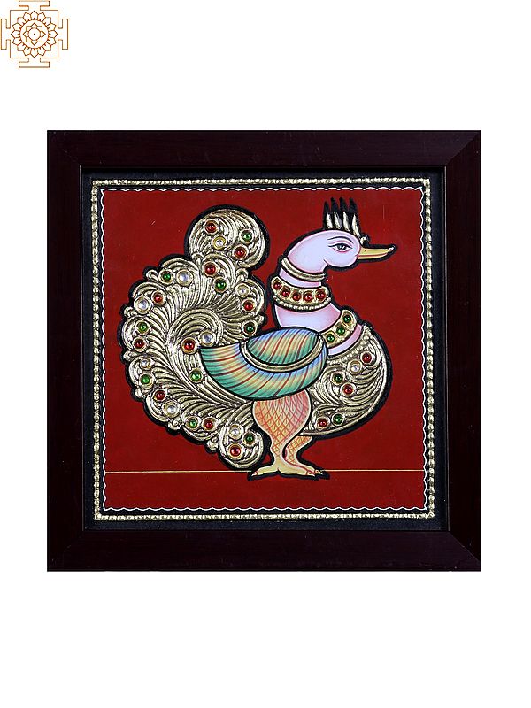 South Indian Peacock | Tanjore Painting with Gold Foil Work