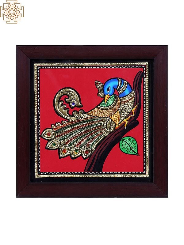 Peacock on Tree | Tanjore Artwork with Gold Foil Work
