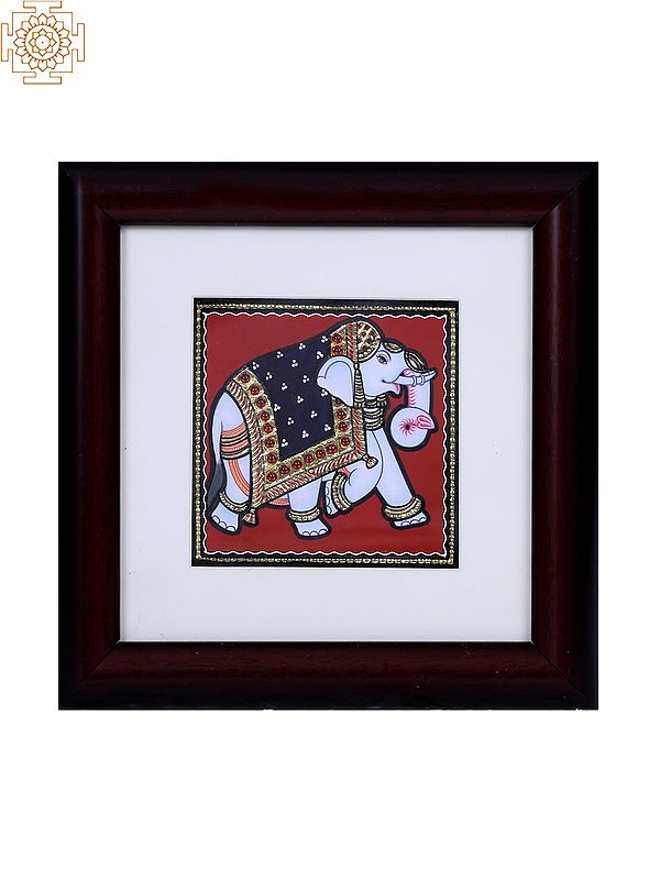 Elephant | Tanjore Artwork with Gold Foil Work