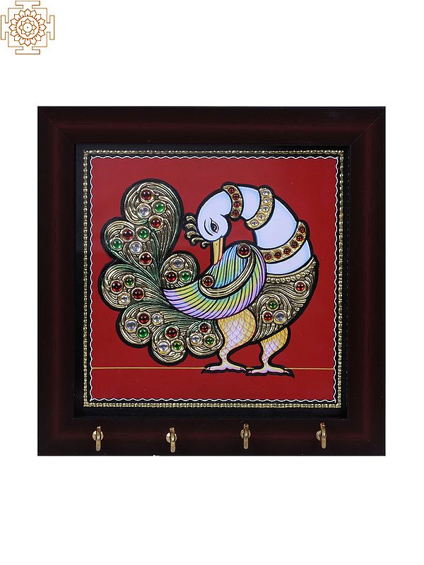 Peacock Key Hanger | Tanjore Art with Gold Foil Work