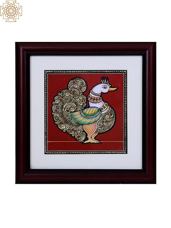 South Indian Peacock | Tanjore Art with Gold Foil Work