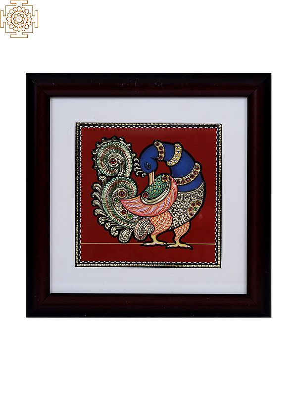 Decorative Peacock | Tanjore Art with Gold Foil Work