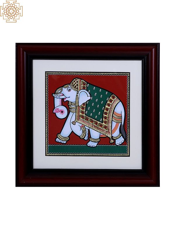 Decorative Walking Elephant | Tanjore Art with Gold Foil Work