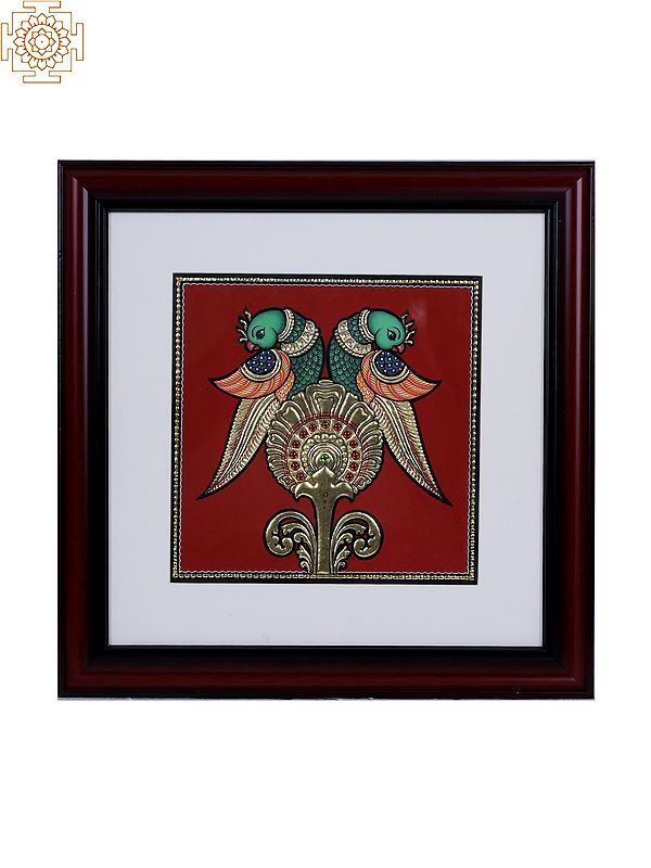 Pair of Parrot | Tanjore Art with Gold Foil Work