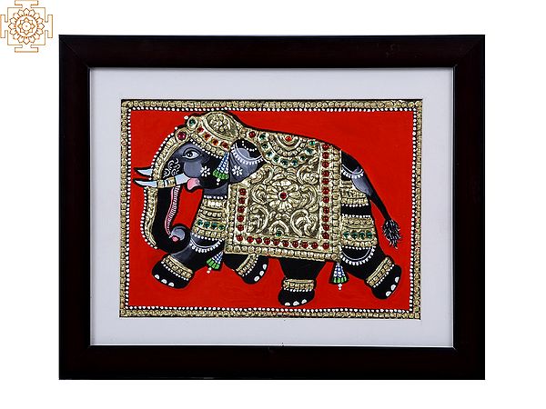 Decorative Black Elephant | Tanjore Art with Gold Foil Work