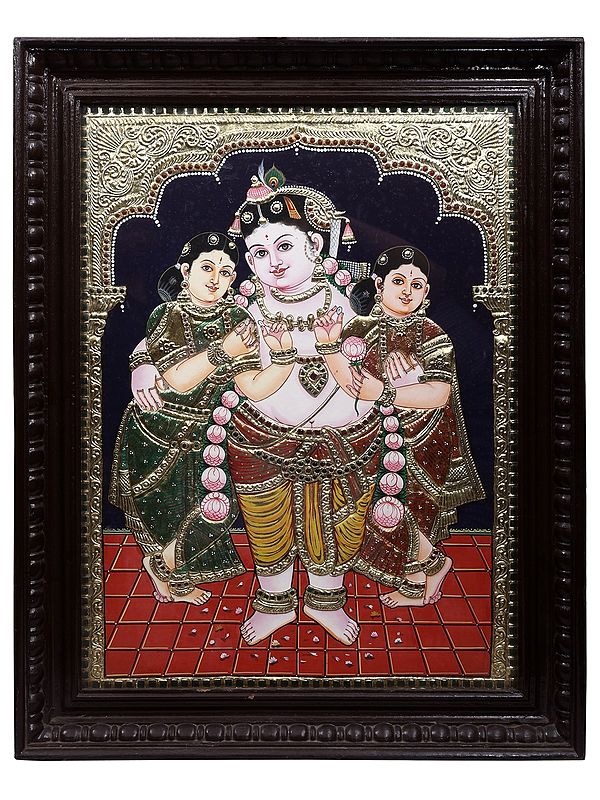 Lord Krishna With Satyabhama Rukmani | Traditional Colors With 24K Gold
