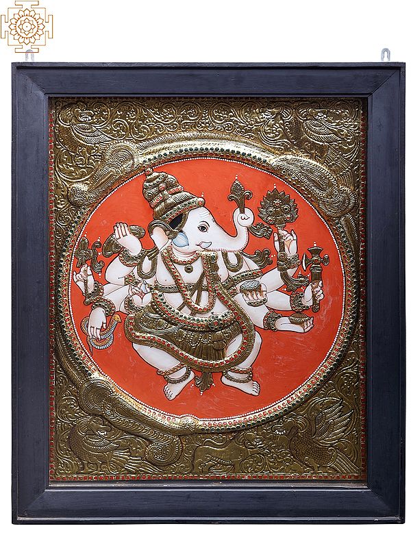 Lord Ganesha Tanjore Painting | Traditional Colors with 24K Gold