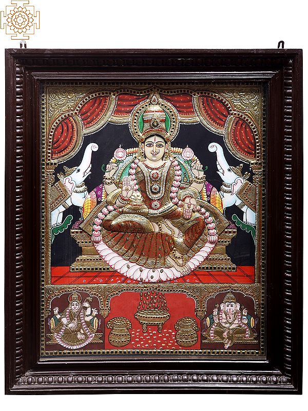 Devi Gajalakshmi Tanjore Painting | Traditional Colors with 24K Gold