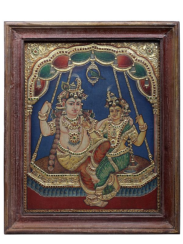 Krishna with Rukmini | Traditional Colors With 24K Gold