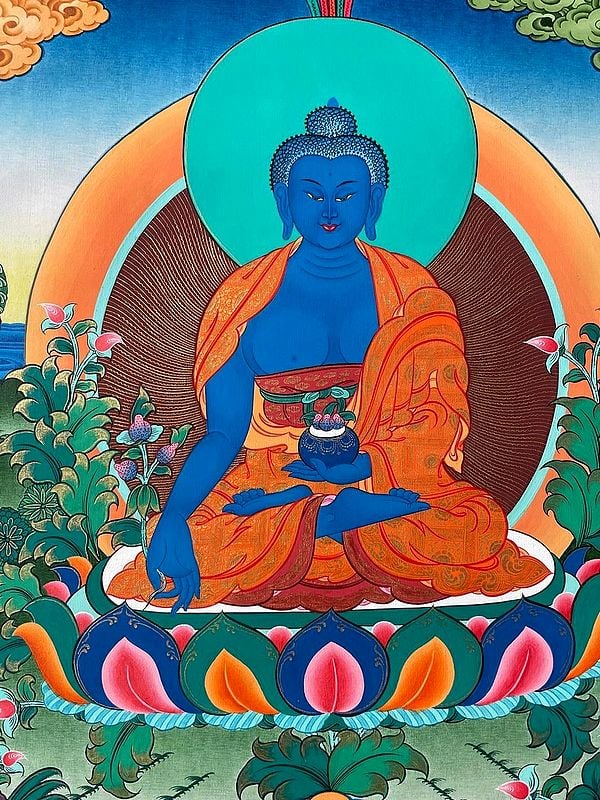 Medicine Buddha Thangka (Brocadeless Thangka) | Exotic India Art