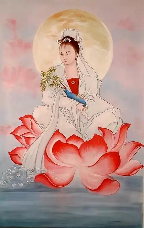 Kuan Yin Watercolor Painting on Cotton