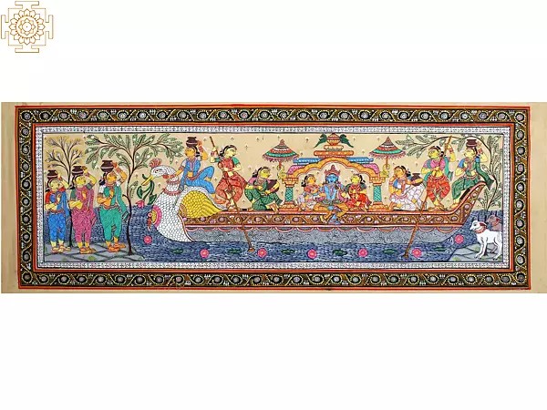 Lord Krishna with Rukmini and Satyabhama on Boat