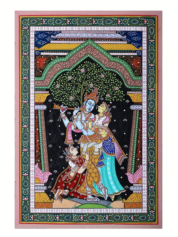 Lord Krishna with Rukmini and Satyabhama