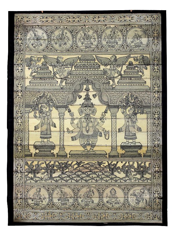 Standing Lord Ganesha and Ten Incarnations of Lord Vishnu (Dashavatara)