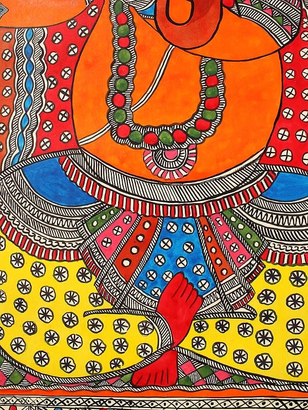 Sitting Chaturbhuja Lord Ganesha With Modak Madhubani Painting Exotic India Art