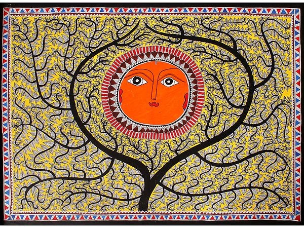 Sun with Tree of Life | Madhubani Painting