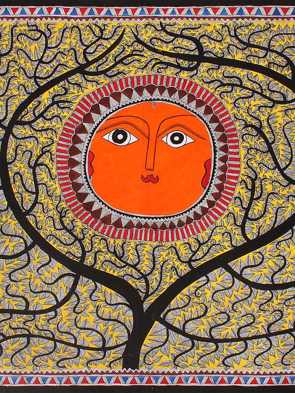 Sun with Tree of Life Madhubani Painting Exotic India Art