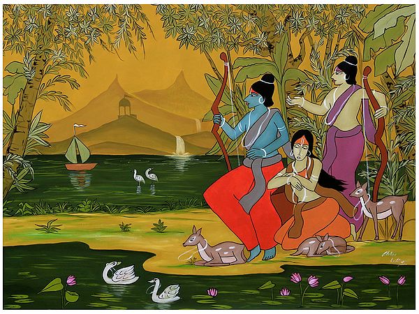 Sita Rama and Lakshmana In Vanvas | Acrylic On Canvas