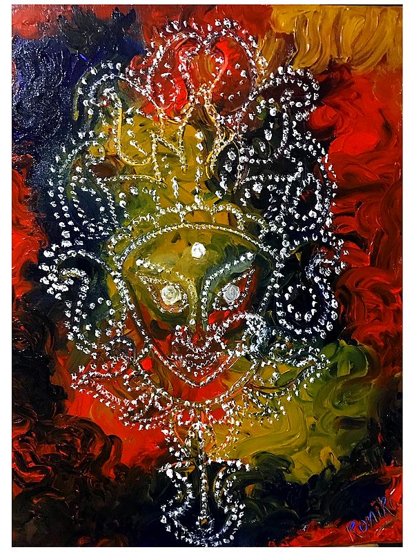 Goddess Durga Face | High Texture Finger Painting | By Konika Banerjee