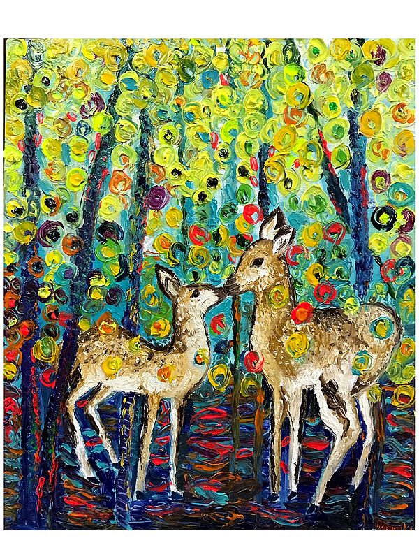 Loving Pair of Deer | High Texture Finger Painting | By Konika Banerjee
