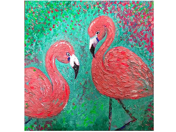 Flamingos | High Texture Finger Painting | By Konika Banerjee