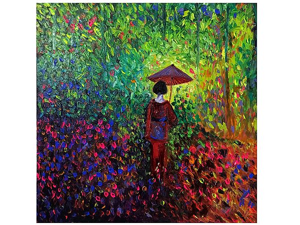 Umbrella Girl | High Texture Finger Painting | By Konika Banerjee