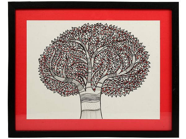 Madhubani Red Tree | Acrylic on Canvas