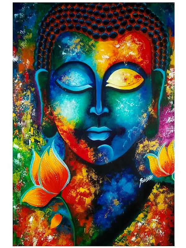 Colorful Lord Buddha | Acrylic on Canvas | Painting By Sanchita Agrahari