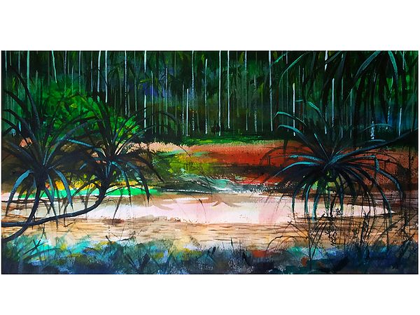 Love in the Rain | Acrylic on Paper | Painting By Aneesh Bandadka