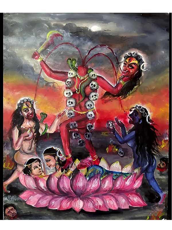 Maa Chhinnamasta - Tantrik Goddess | Acrylic on Paper | Painting by Ankit Bagde