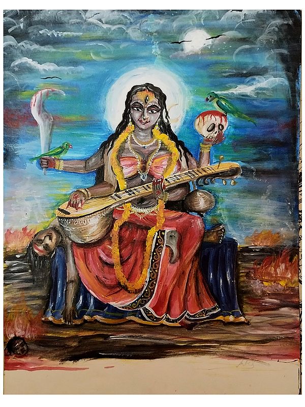 Goddess Matangi - Tantrik Form of Devi Saraswati | Acrylic on Paper | Painting by Ankit Bagde