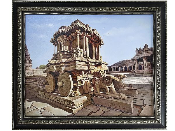 Stone Chariot at Vijaya Vittala Temple Hampi | Oil On Canvas | Painting by Dattatray Goilkar | With Frame