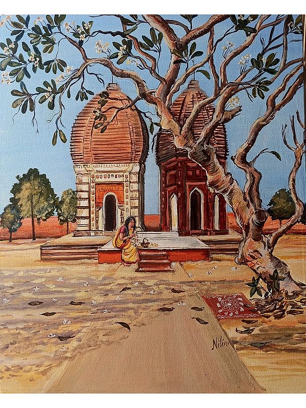 Seated Women in Front of Terracotta Temple | Acrylic on Canvas Board